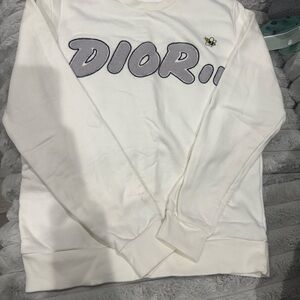 Dior White Sweatshirt with Gray Logo